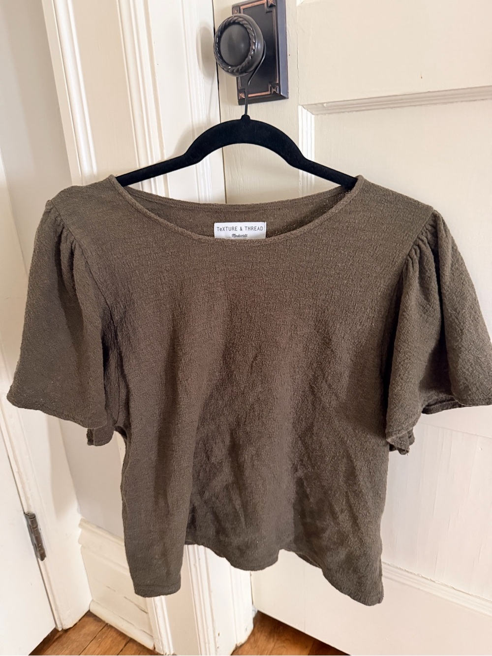 Madewell Texture & Thread Olive Puff-Sleeve Women’s Top